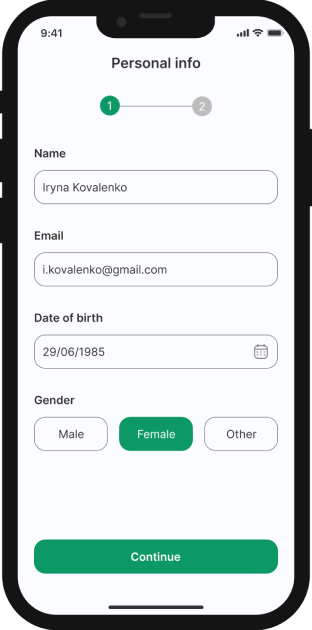 Doctor sign up — personal info (step 1 of 2)