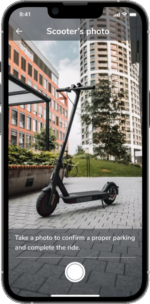 Take a photo of the parked scooter to complete the ride