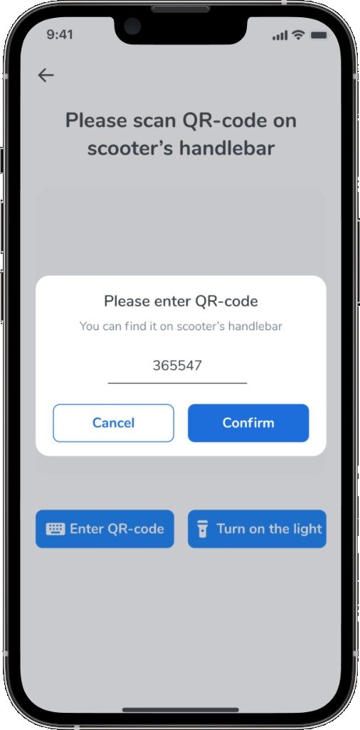 Manually enter QR-code from the scooter handlebar
